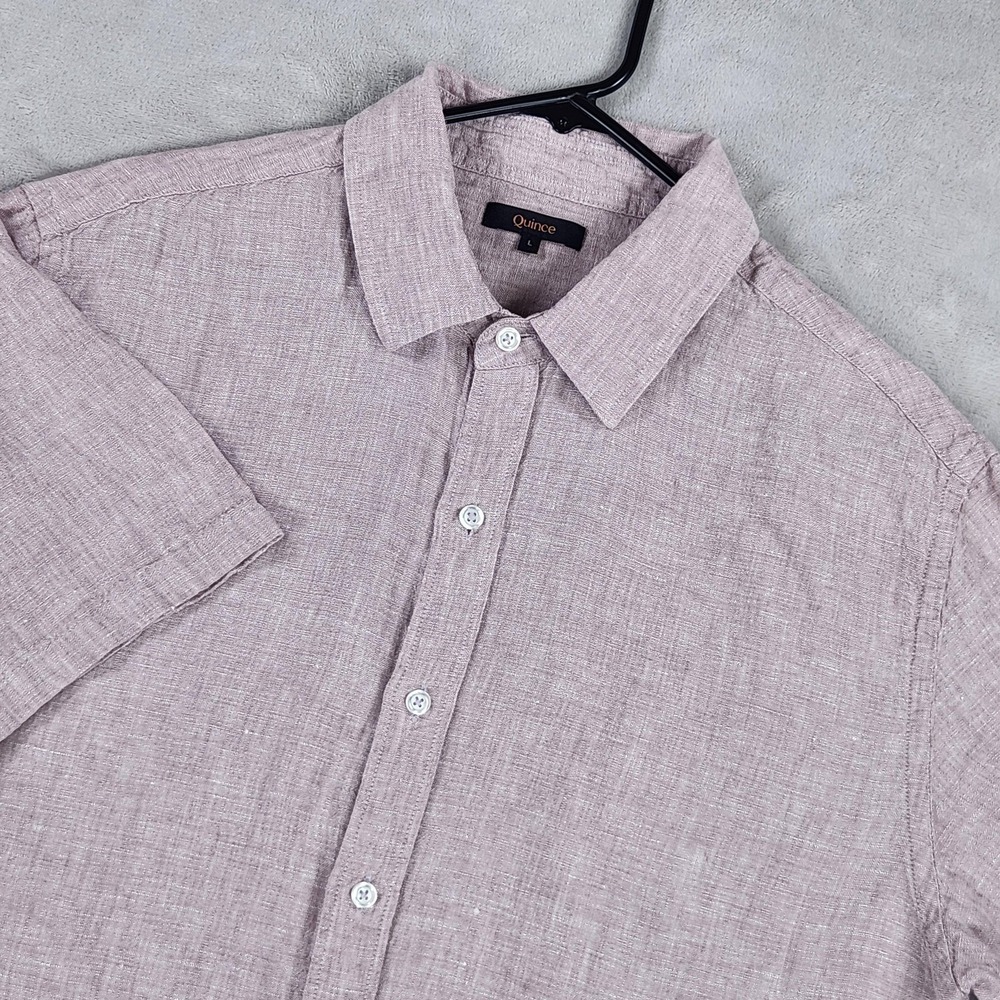 Quince Shirt Mens Large Pink Linen Short Sleeve Button Up Relaxed Chambray